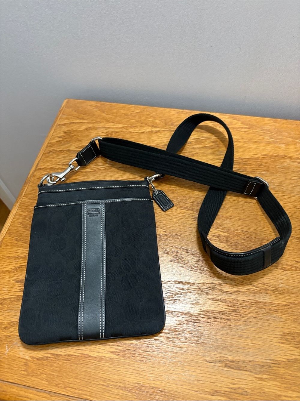 Coach Black Crossbody with Leather Center Stripe